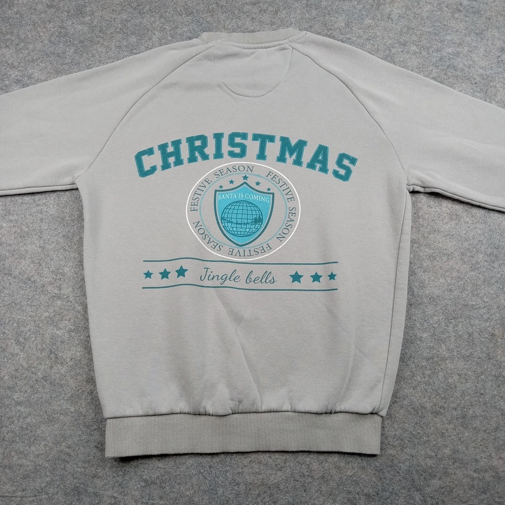 Denim Flower Sweatshirt Mens Small Christmas‎ Holiday Crewneck Pullover Sweater